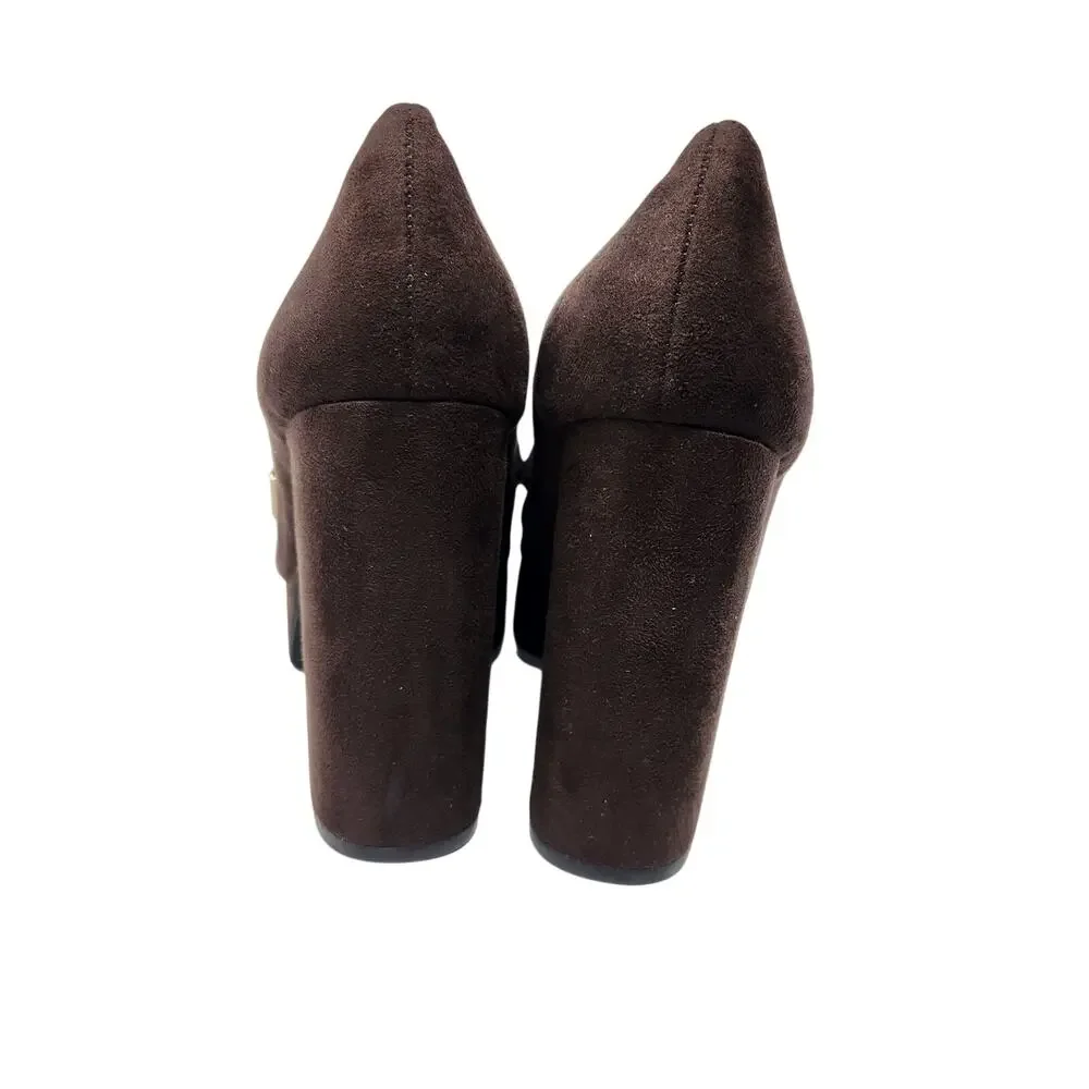 Just Fab JF Brown Suede Adele Braided Slip On Heeled Loafers Pump Sandals Size 7